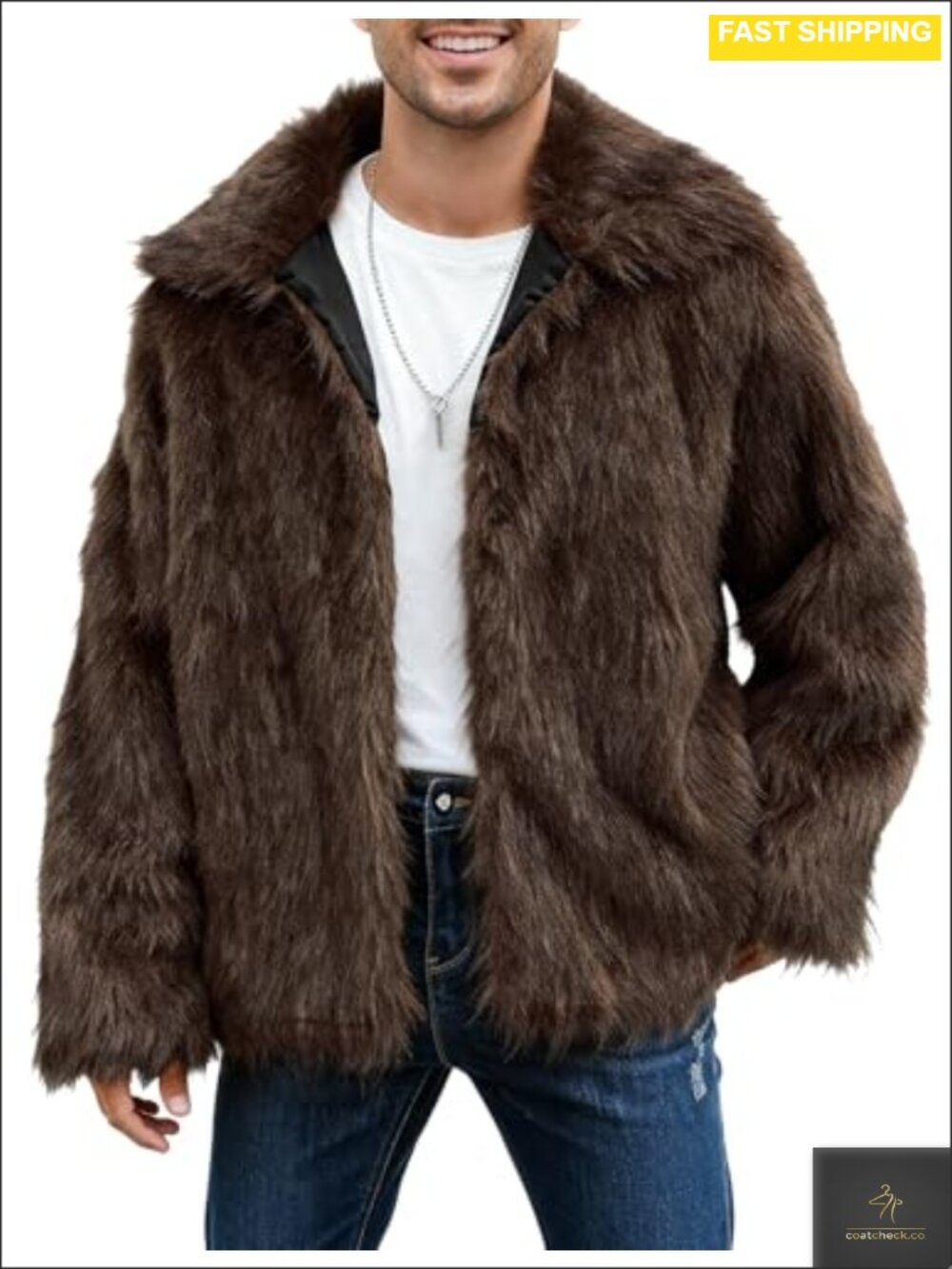 Men's Faux Fur Coat Cozy Warm Fluffy Lapel Collar Winter Outerwear
